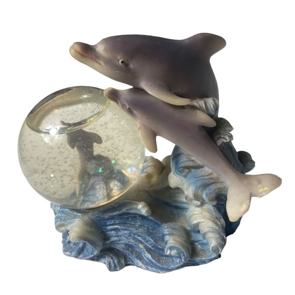 Pair Of Dolphins Glitter Snow Globes‎ Florida Globe ~ Dancing Dolphins In Waves - Picture 11 of 12